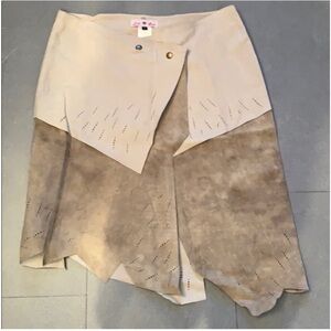 Asymmetrical Cream and Tan Genuine Lamb and Suade Leather Skirt Sz S